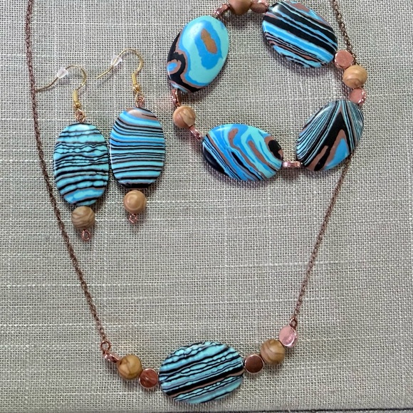 None Jewelry - Necklace, bracelet and earring jewelry set natures colors artisan handmade